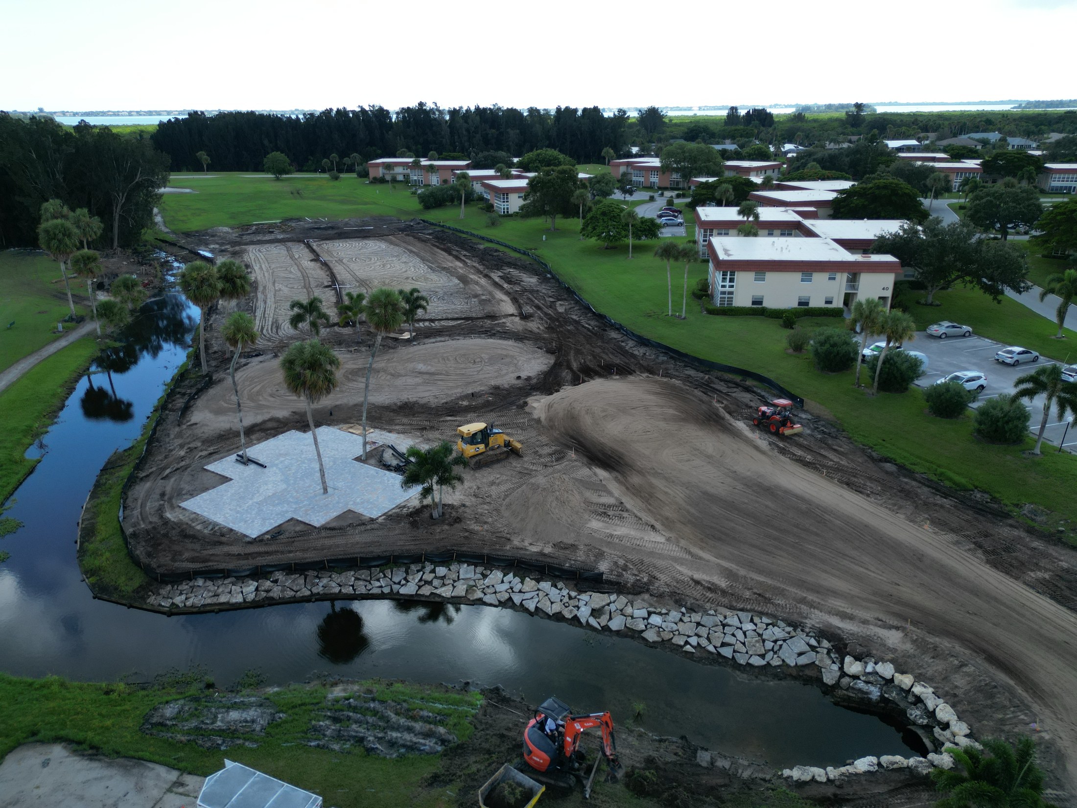 Aerial view of active golf course construction