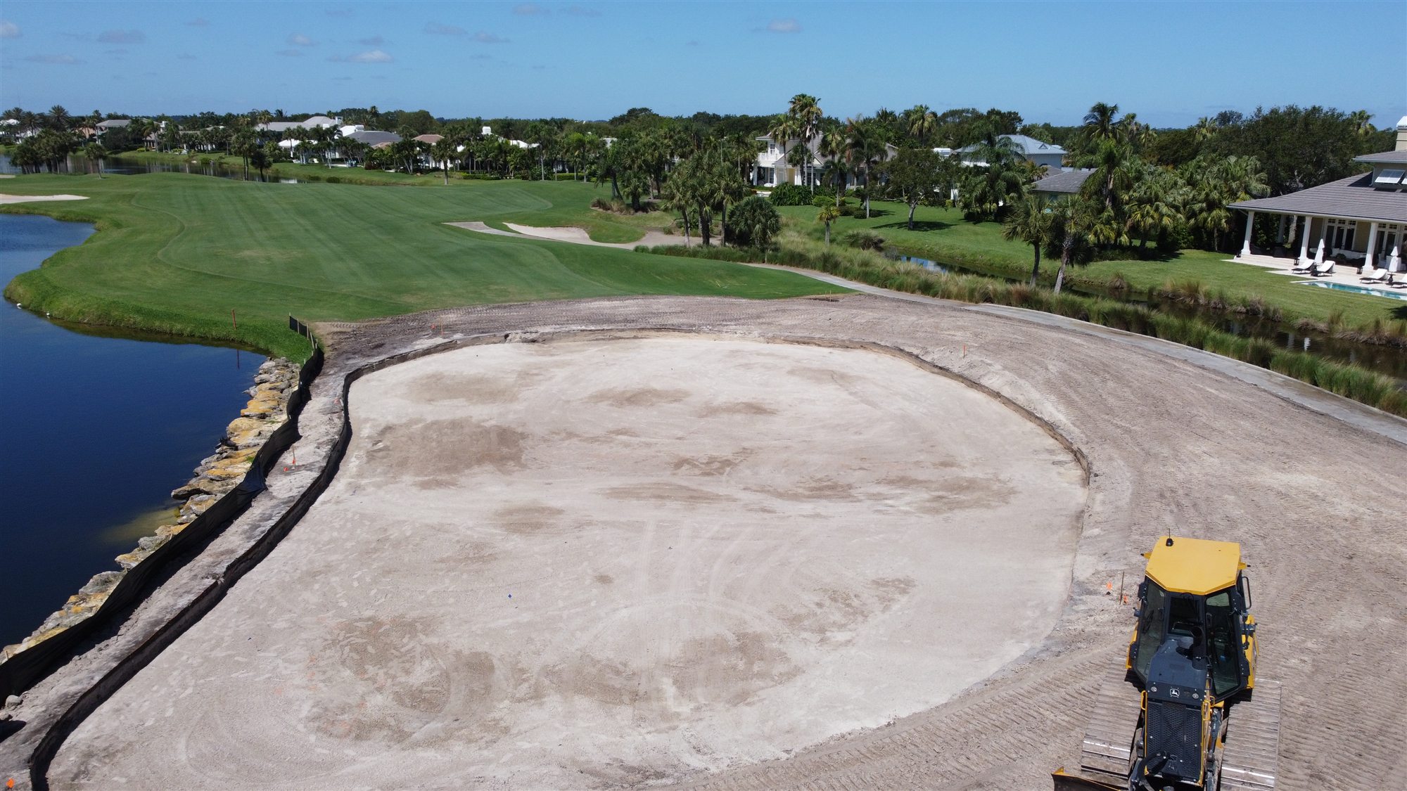 Aerial view of active golf course construction at Orchid Island Golf & Beach Club